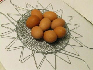 Vintage Folding Collapsible Wire Egg Fruit Gathering Farm Basket.  9 in. 3