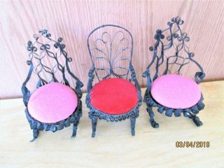 3 Vintage Hand Crafted Curling Can Folk Tramp Art Rocking Chairs