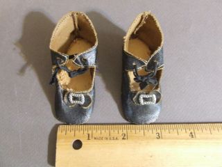 Vintage Black Mary Jane Doll Shoes With Faux Buckle 3 "