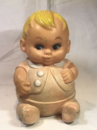 Vintage Uneeda 1968 Squeak Baby Rubber Doll 6 " Pink Outfit