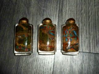 Three Rare Chinese Snuff Bottles All Different Designs With Stoppers