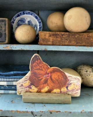 Antique Cardboard Farm Animal Cutout Wood Stand Rhode Island Red Hen