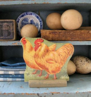 Antique Cardboard Farm Animal Cutout Wood Stand Buff Orpington Chicken
