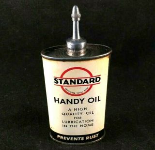 Vintage Standard Handy Oil Lead Top Oval Rare Old Advertising Oiler Tin Can