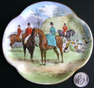 Antique Staffordshire Minton Mintons Equestrian Trinket Dish Horses Hunting