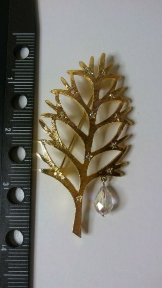 Vintage Gold Mylu Modernist Christmas Tree Partridge Ab Crystal Brooch Pin Rare