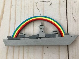 Rare Vintage Emgee Uss Naval Ship San Diego Ornament W/ Rainbow 1984 Hawaii Euc