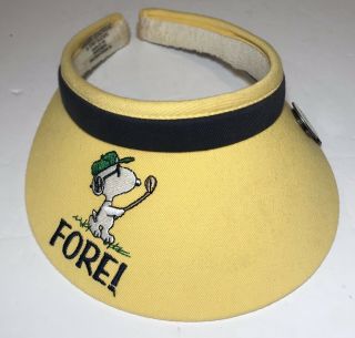 Peanuts Snoopy Golf Visor Hat “fore” Yellow Peanuts Headwear By Town Talk Rare