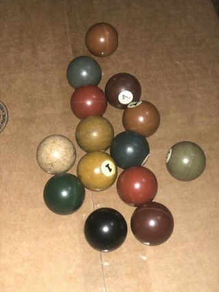1 - 1/4” Antique Clay Billiard Balls 14 Solid Balls 1920