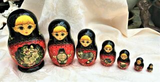 Vintage Signed Russian Nesting Dolls Set Of 7