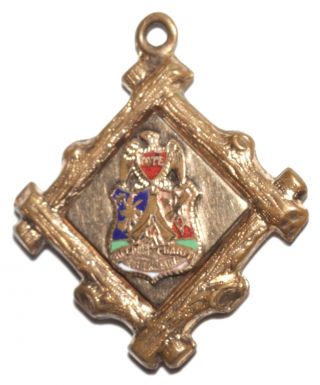 Antique Gold Tone Enameled Improved Order Of Red Men Tote Log Fob Medal Charm