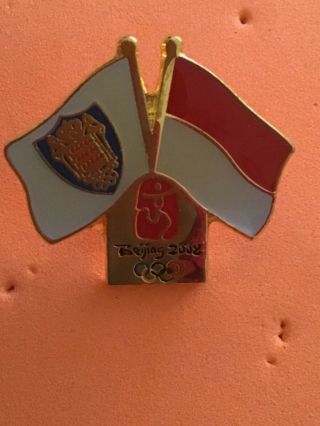 Rare Olympic Pin Badge Noc Monaco 2008 Beijing China Olympics Dual Flag