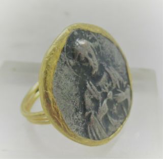 Ancient Style Gold Plated Ring With Byzantine Coin Inset