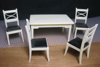 Renwal 1950s Vintage Doll House White/black Kitchen Table/chairs Set K.  67