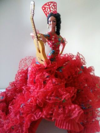 Vintage Marin Chiclana Spanish Flamenco Dancer 12 " Doll Sitting With Guitar
