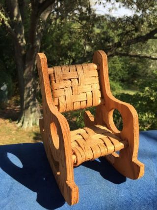 Antique Primitive Rocking Chair Handmade Hand Cane Weaved Doll Size Miniature
