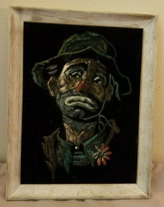 Vintage Framed Emmett Kelly Clown Paint By Numbers Black Velvet Sad Clown