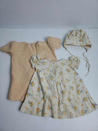 Vintage Handmade Baby Doll Sweater Dress And Bonnet Peach Antique