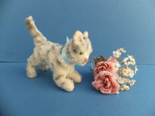 Vintage Antique Mohair German Tapsy Steiff Hermann Toy Tabby Cat Kitten Bear