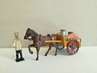 Old Vintage Antique Charbens Lead Horse Drawn Dairy Milk Cart Float Farm Village
