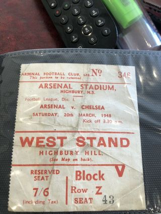 Arsenal - Early Rare Post War Ticket - League V Chelsea 20 March 1948