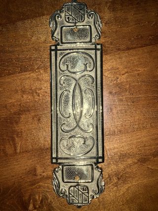 Large Salvaged Antique Brass Door Push Plate Art Noveau Vcm