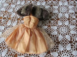 Vintage Uneeda Doll Outfit " Miss Suzette " Party Dress And Fur Wrap