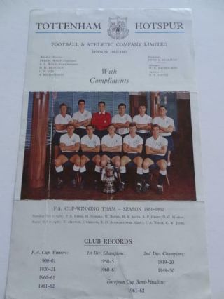 Tottenham Hotspur Fc Spurs 1962 - 63 Fa Cup Winners Rare Autograph Sheet