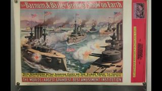 Rare Barnum & Bailey Destruction Of Spanish Fleet Poster 1898 / 1972: 38” X 25”