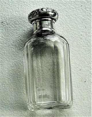 Victorian English Sterling Silver Screw Top Cut Glass Perfume Bottle C.  1893