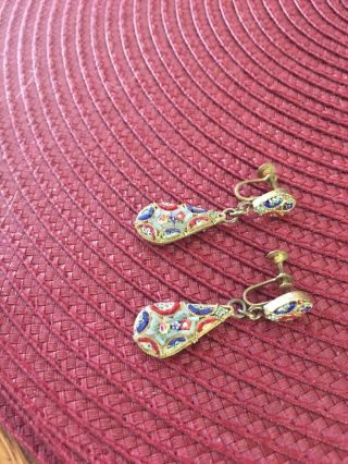 Outstanding Antique/vintage Micro Mosaic Dangle Earrings Screw Backs.