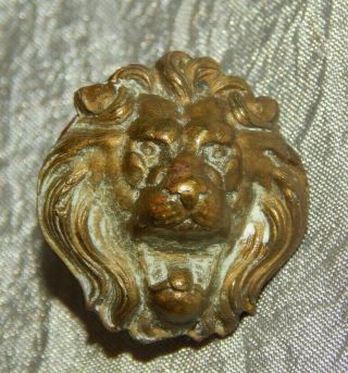 Antique 3 - D Brass Picture Button Realistic Roaring Lion 811 - A