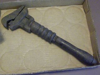 Vintage 13 - Inch Wrench W/ Pipe Jaws & Flat Jaws - Wood Handle - Rare Metal Adjuster