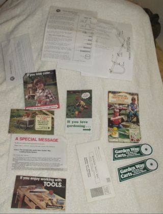 Rare 1970s Garden Way Model 26 Two Wheeled Cart Instruction Sheets,  Ads,  Stickers