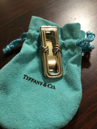 Rare Tiffany & Co Sterling Silver Double X Money Clip & Pouch