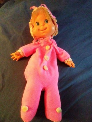 Bitty Bare Bottoms Pink White Baby Beans Vintage 70s.  80s Mattel Bean Bag Doll