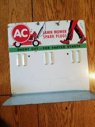1950 Vintage Rare AC Lawn Mower Spark Plug Dealer Display Rack Sign Farm Oil gas 2