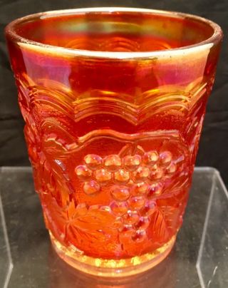 Antique Imperial Carnival Glass Grape Tumbler In Marigold 4 " Tall 3 " Across Top
