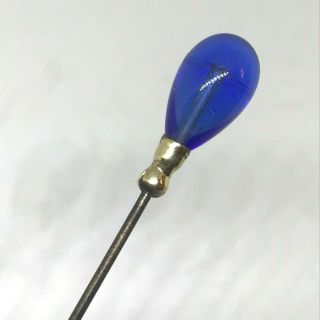 Antique Hat Pin Smooth Translucent Celtic Blue Tear.  Final Touch For Your Hat.