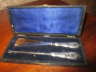 Antique Solid Silver Handled Hallmarked Cased Button Hook/shoe Horn