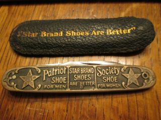 Rare " Star Brand Shoes " Advertising Pocket Knife With Case,  Rj&r Branch