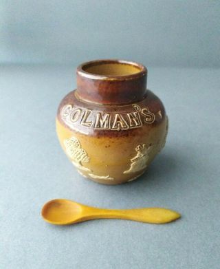 Vintage Antique Royal Doulton Lambeth Stoneware Miniature Colman’s Mustard Pot