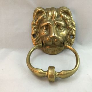 Vintage Solid Brass Lions Head Door Knocker 6.  75” X 4”