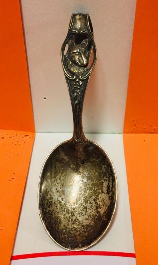 Antique C.  1860 Watson Curved Handle Sterling Silver Baby Spoon W/dog Head.  17g.