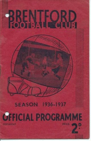 Rare Brentford V Middlesbrough Prog 20th March 1937 36/37 Season