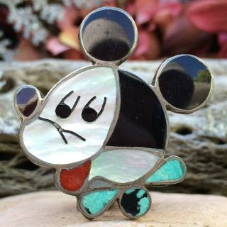 Rare Large Vintage Zuni Sterling Silver Mickey Mouse Turquoise Ring Sz 7 Wow