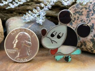 RARE LARGE VINTAGE ZUNI STERLING SILVER MICKEY MOUSE TURQUOISE RING SZ 7 WOW 2