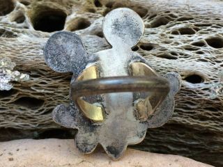 RARE LARGE VINTAGE ZUNI STERLING SILVER MICKEY MOUSE TURQUOISE RING SZ 7 WOW 3