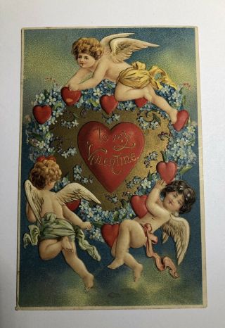 Antique Valentines Day Postcard To My Valentine Cherubs Made In Germany