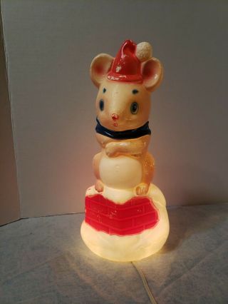 Vintage Christmas Mouse On Chimney Blow Mold Plastic Empire Light 1970 Rare 13”
